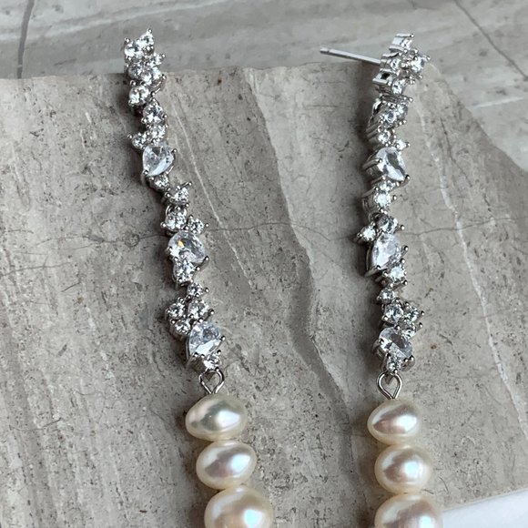 NEW~ Anthropologie SHASHI "Kalista or Celeste" Crystal & Pearl Drop Earrings - Picture 11 of 12